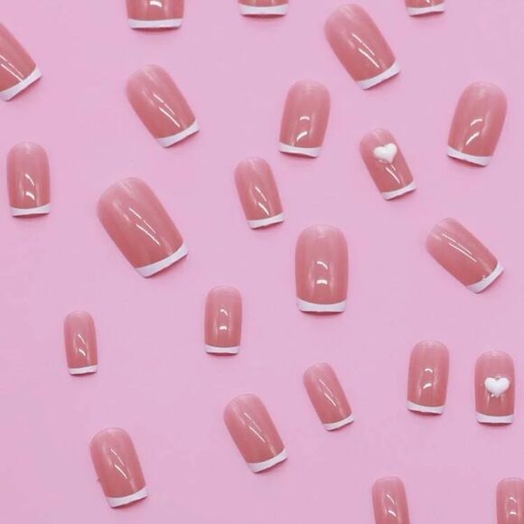 24 pcs Acrylic French Square Press On Nail Set Reusable - Picture 4 of 8